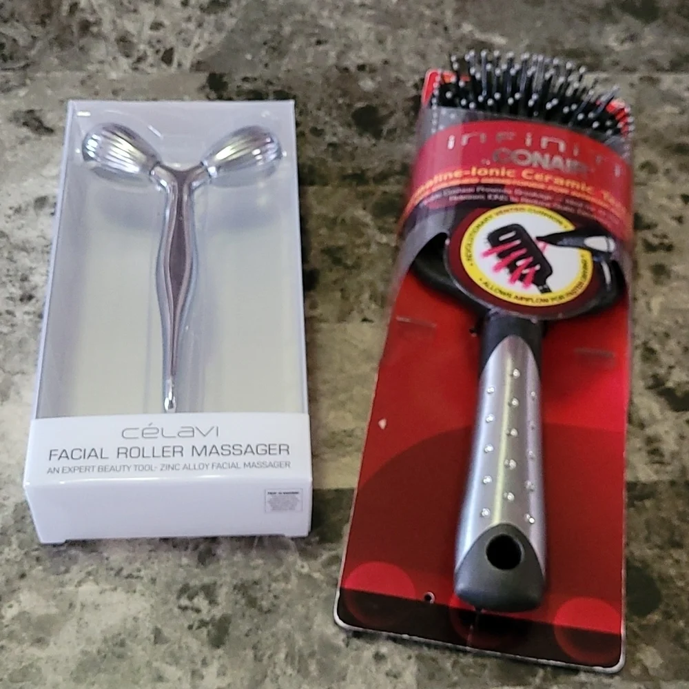 Infiniti Conair hair Brush & Celavi facial roller massager bundle